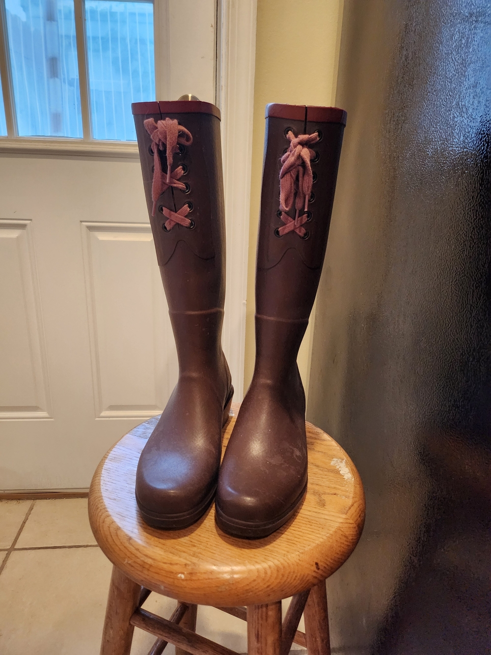 Aigle Purple Knee High Rain Boots With Laces